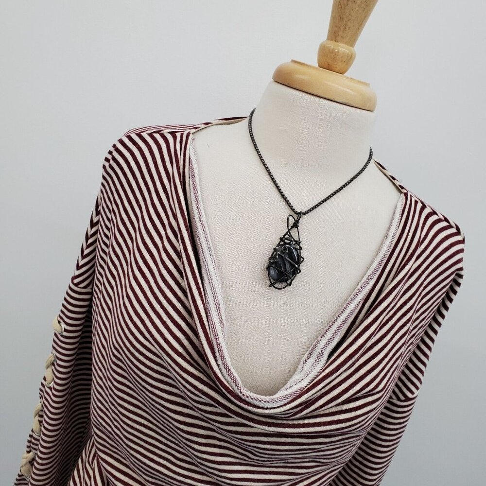 POL Womens Embroidered Lace Up Sleeve Scoop Neck Sweater Size M Burgundy & Cream - Picture 5 of 16